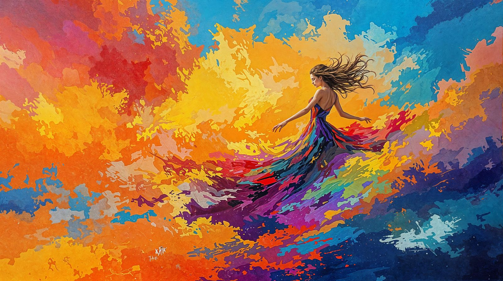 Dramatic Impasto Dance in Vibrant Sunrise Colors