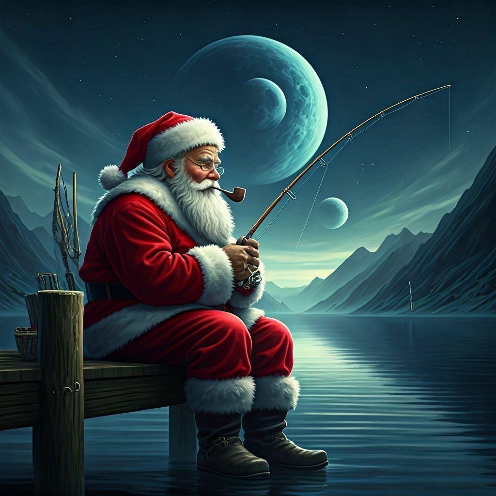 Retired Santa Enjoys Alien Lake Fishing