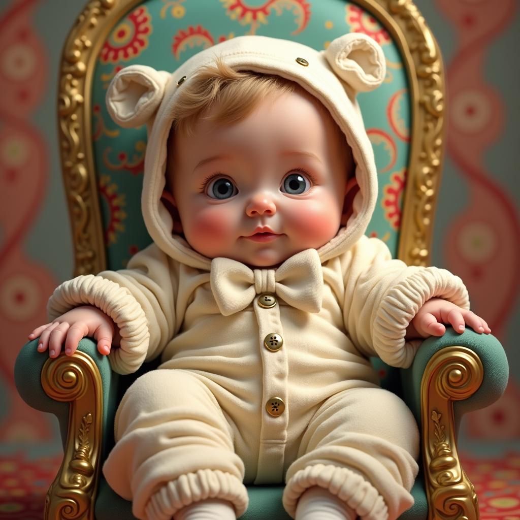 Baby Boy on Golden Throne, Graphic Art Style