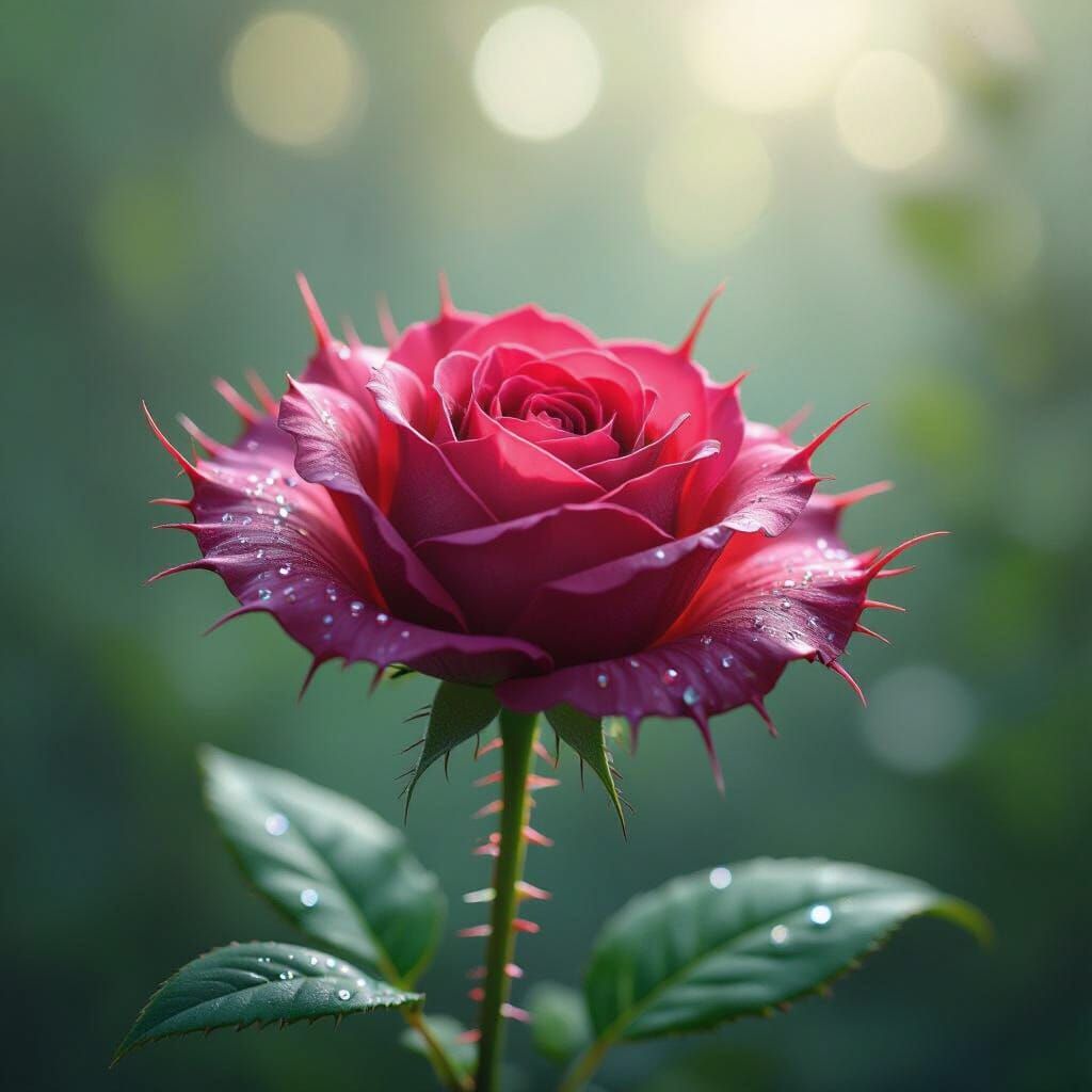 Rose-Like Venus Flytrap with Purple Gradient and Thorny Stem