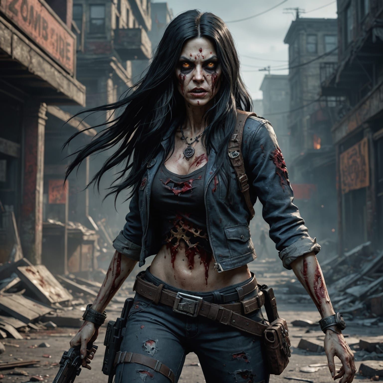 Zombie Game Female Character in Detailed Digital Painting