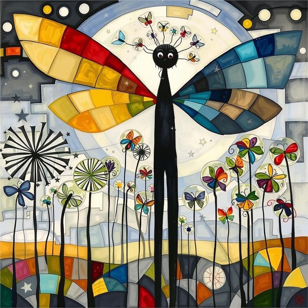 Gothic Creature with Fairies in Van Gogh Style