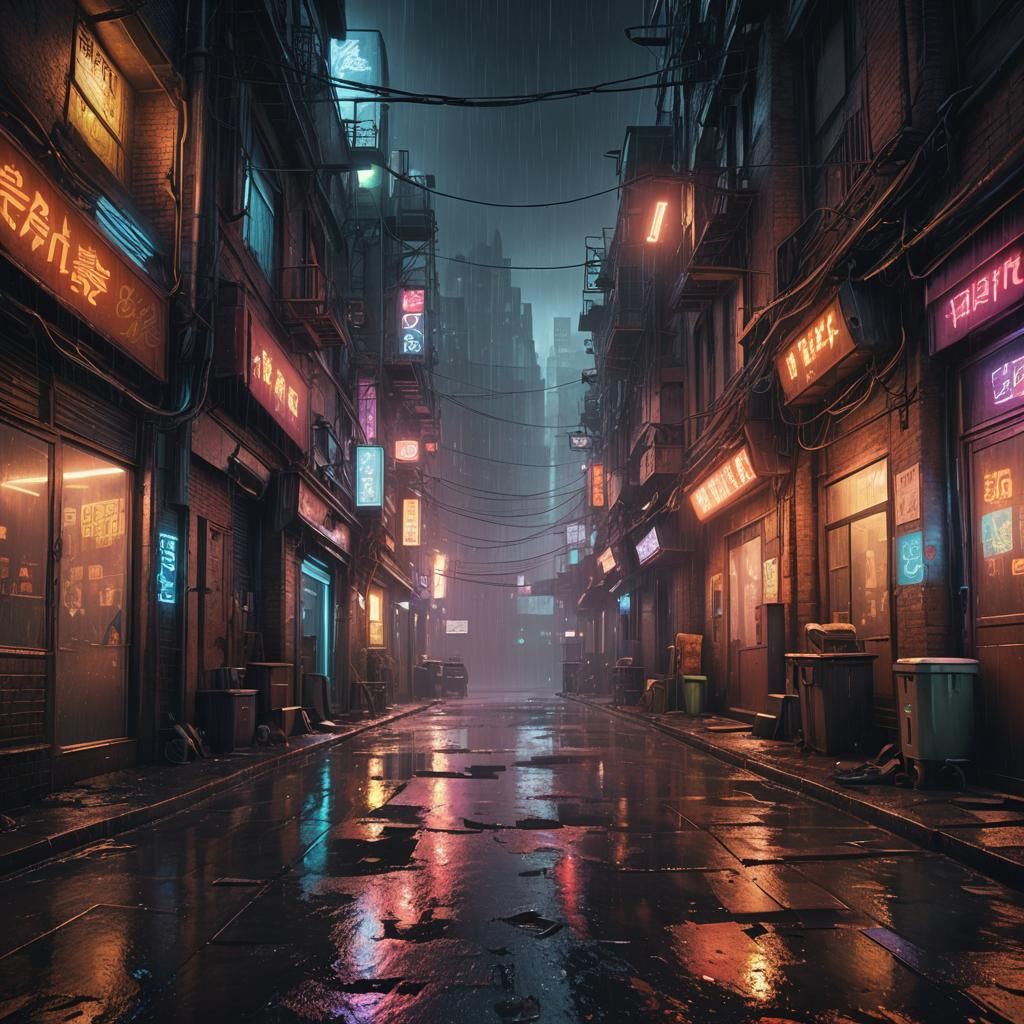 Dystopian City Alleyway: Detailed Matte Painting