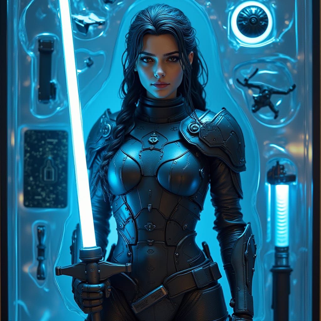 Hyper-Realistic Female Warrior Action Figure in Packaging