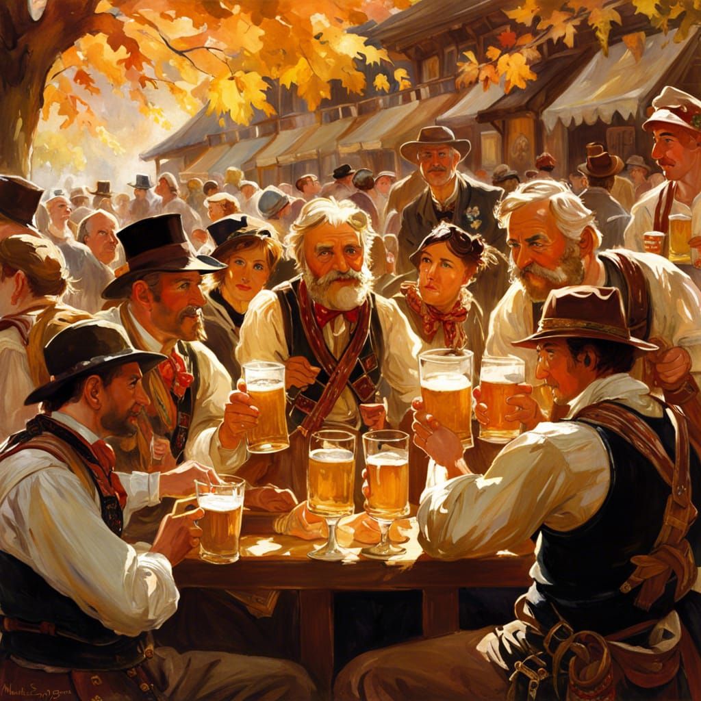 Oktoberfest Celebration in Bavarian Aesthetic Digital Painti...