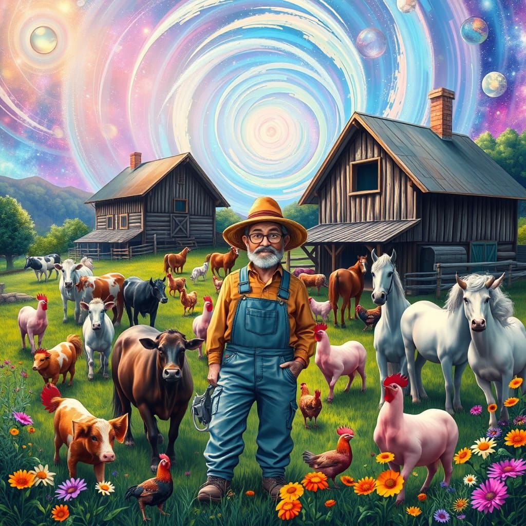 Rustic Farm Scene in Mystical, Dreamlike Style