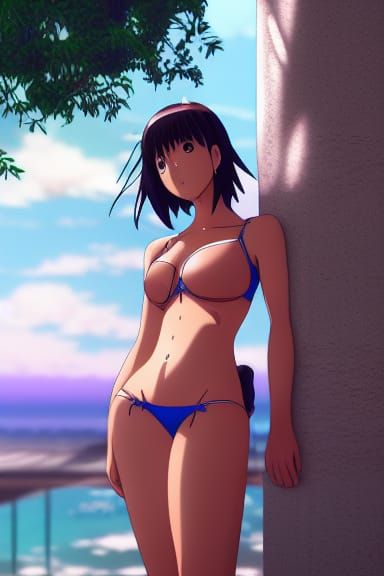 Anime Female in Bikini: Ghibli-Shinkai Style
