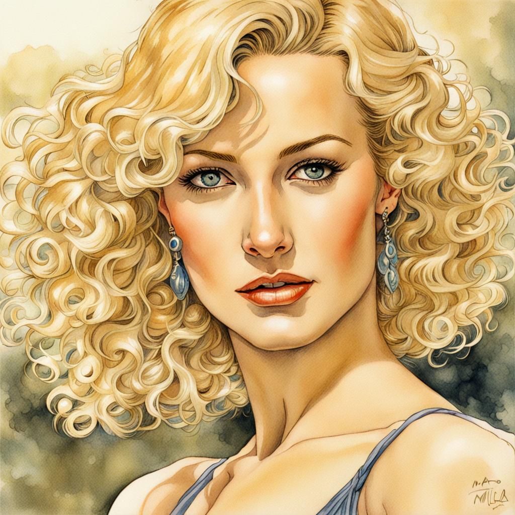 Confident Blonde Woman in Milo Manara Style