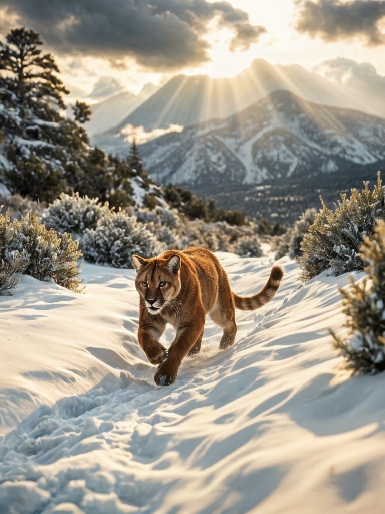 Majestic Cougar Roams Winter Wilderness in Cinematic Film St...
