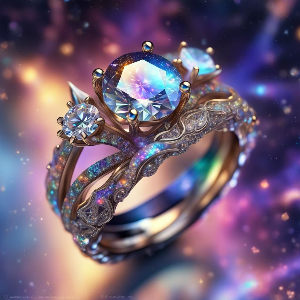 Galaxy Wedding Rings: Hyperdetailed Maximalist Art