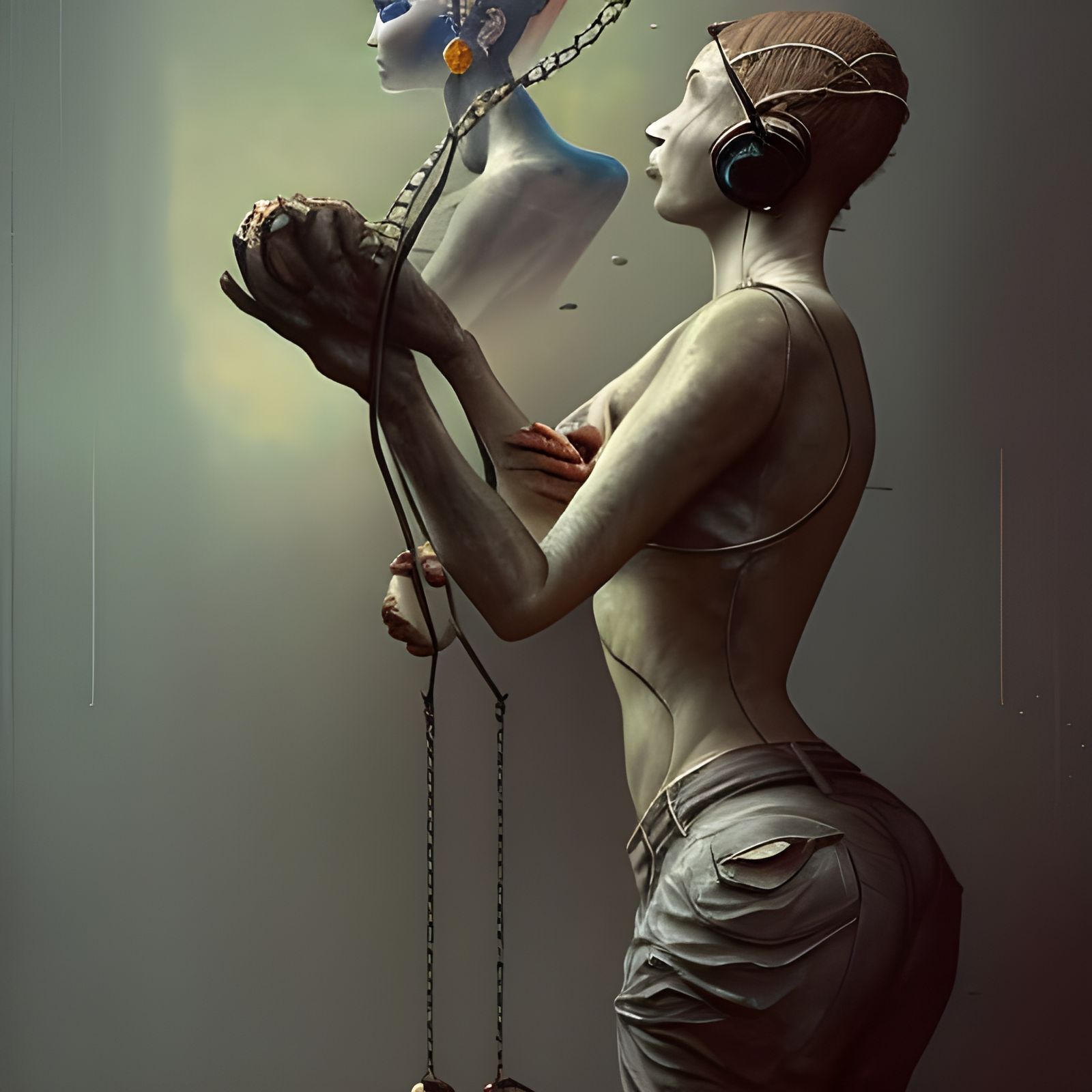 Surreal Sculpture: Woman Transforming into Call Center Machi...