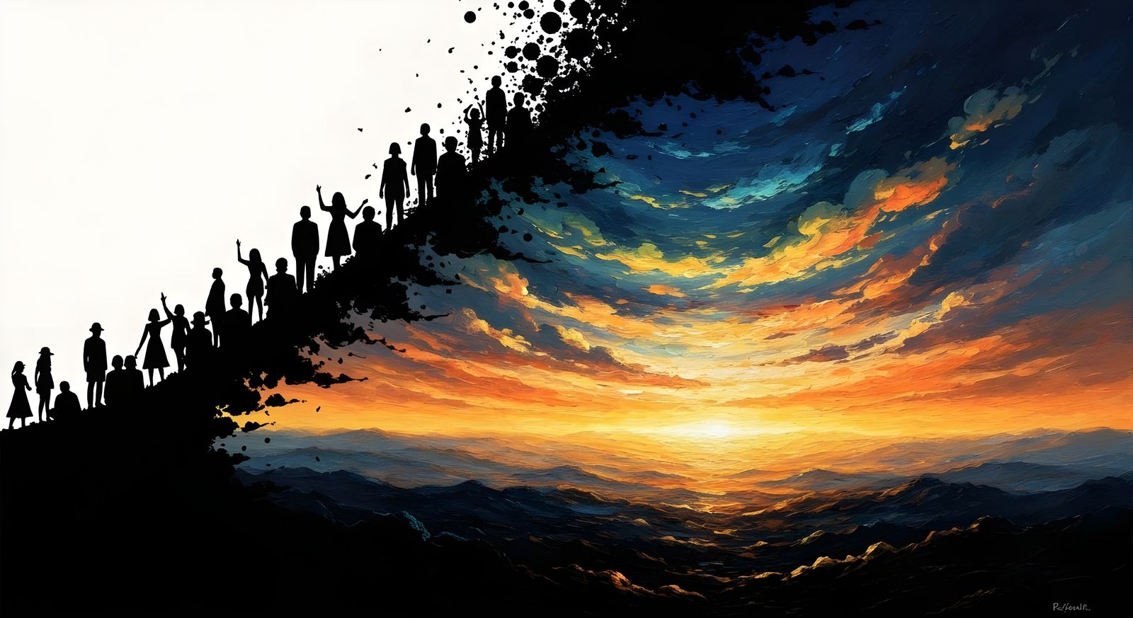 Abstract Figures Dissolve into Vibrant Cloudscape