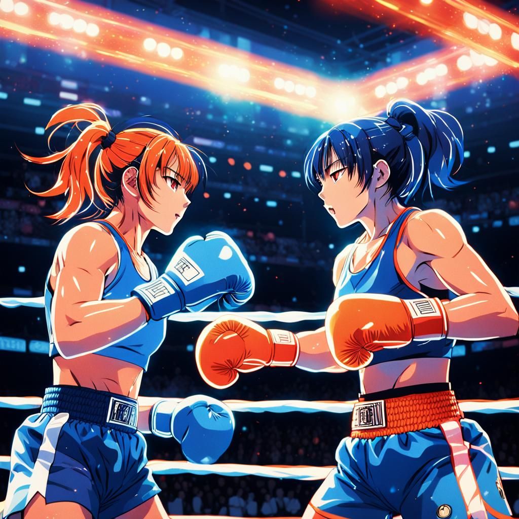 Anime Female Boxers Face Off in Neon Arena