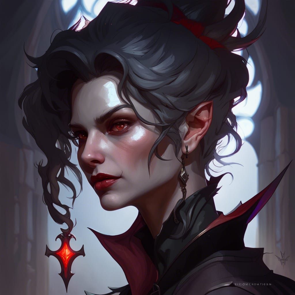Detailed Vampire Portrait in Art Nouveau Style