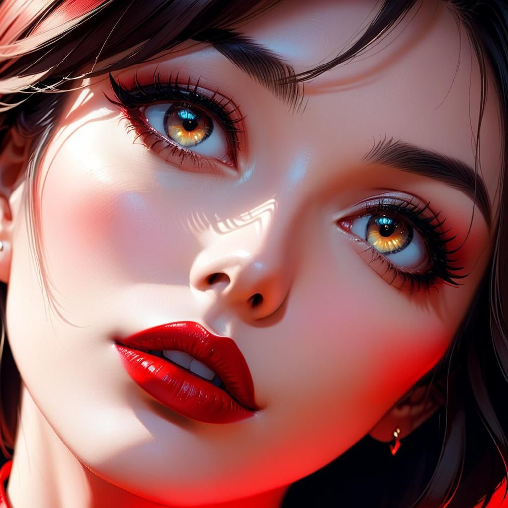 Anime Portrait of a Beautiful Woman with Red Lips