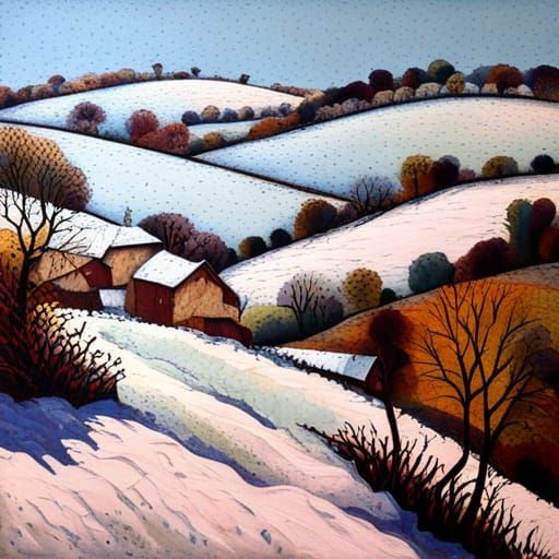 Patchwork Quilt of Snowy Cotswold Hills