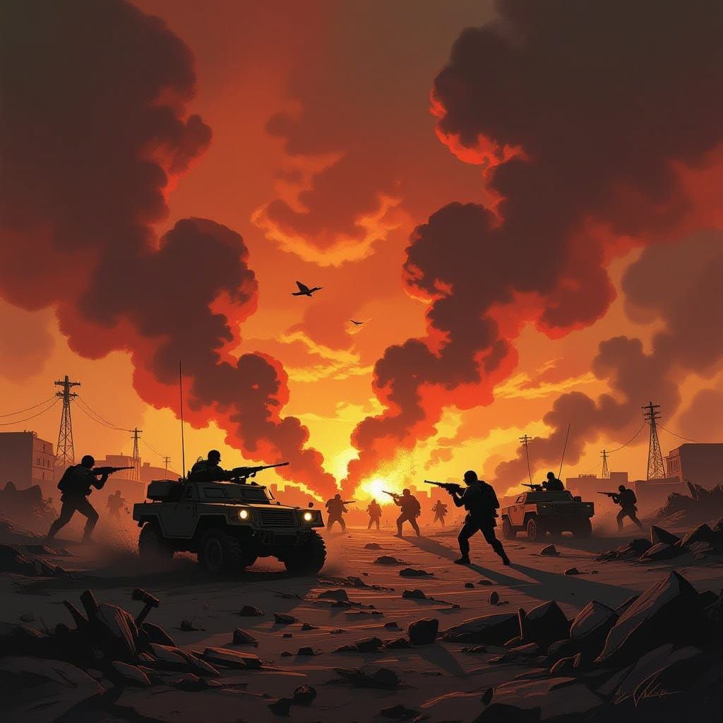 War-Torn Landscape in Heavy Metal Comic Style