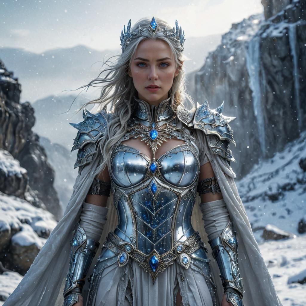 Fierce Snow Queen Deity in Ice Armor