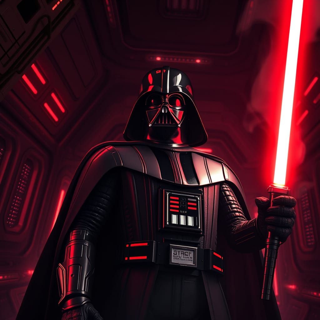 Darth Vader in Ominous, Crimson-Lit Sith Lord Attire