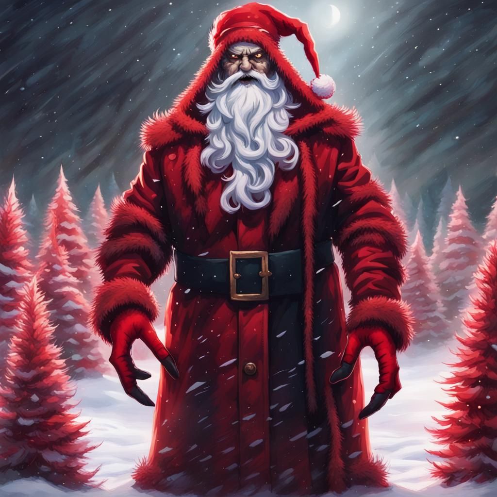 Demonic Santa in Snowy Christmas Forest