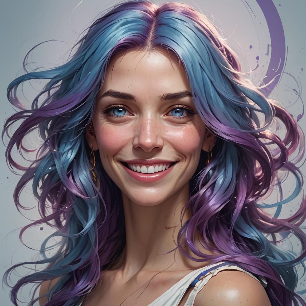 American Woman with Purple Hair, Digital Art Portrait