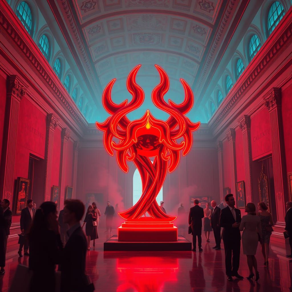 Neon Sculpture in Art Museum, Cinematic Digital Painting