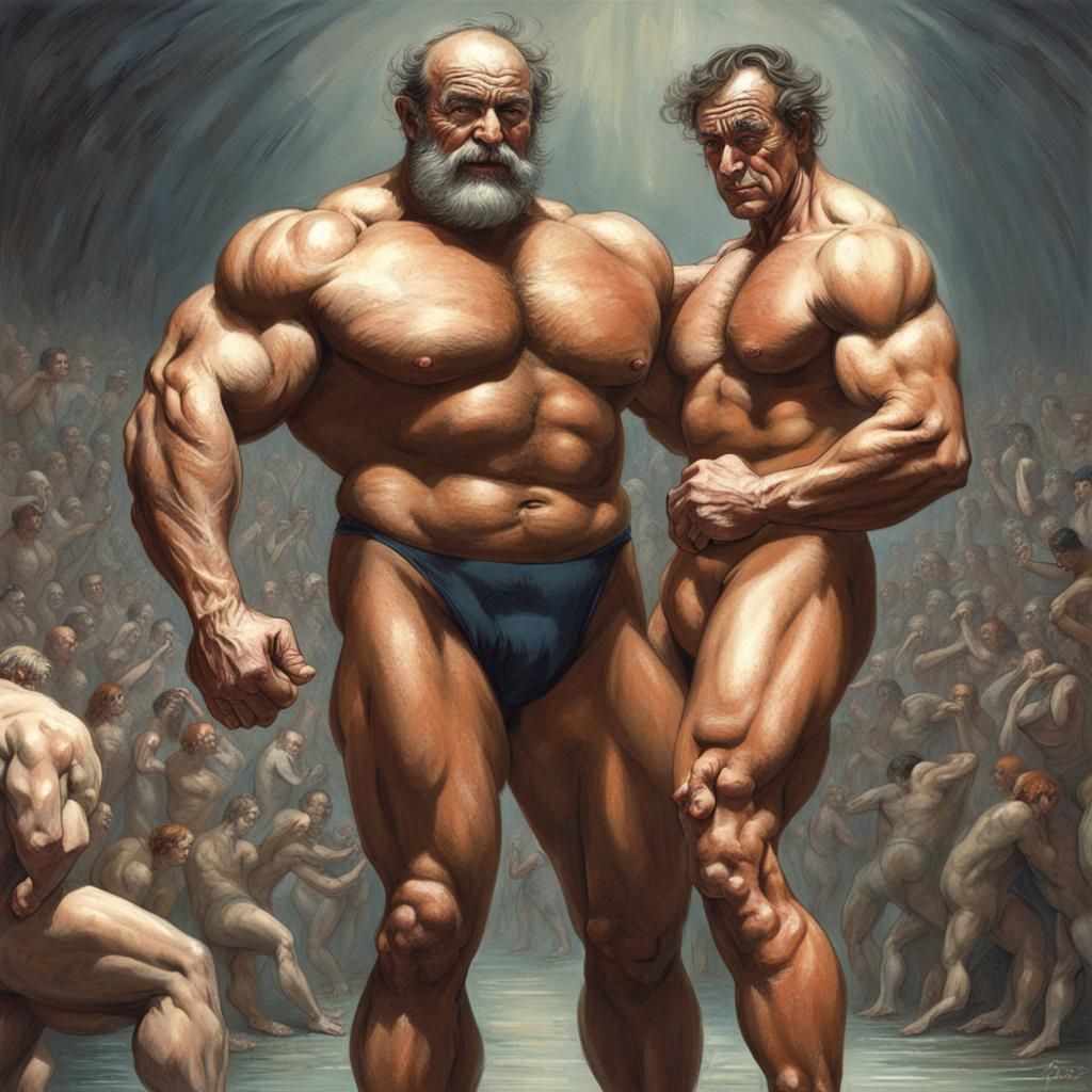 Muscular Bodybuilders Wrestling: A Dark Horror Illustration