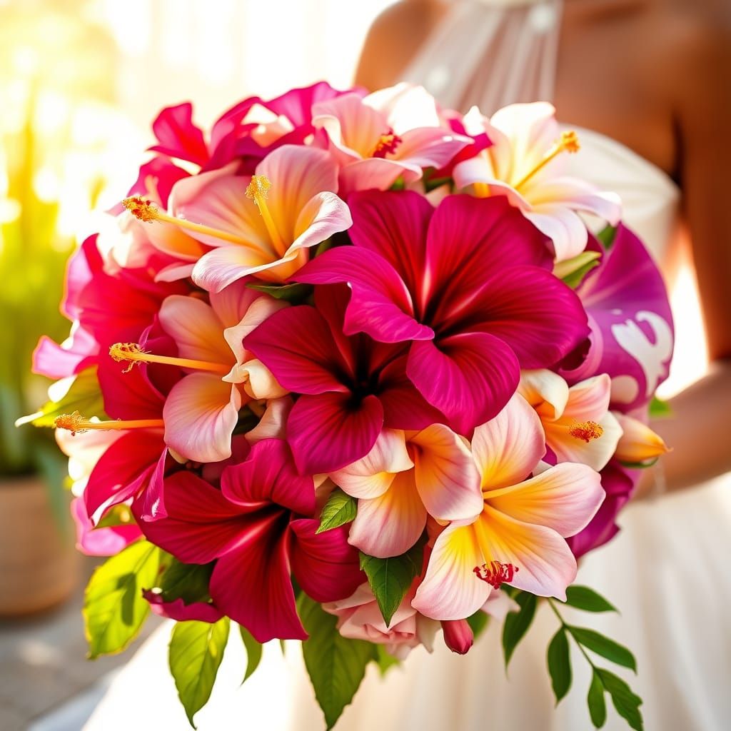 Tropical Wedding Bouquet in Romantic Impressionist Style