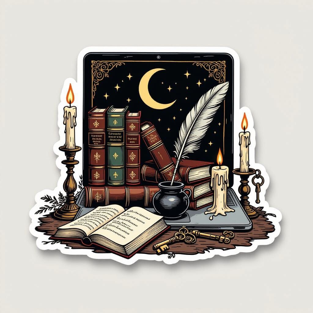 Dark Academia Library Clipart: Books, Quills, Candles