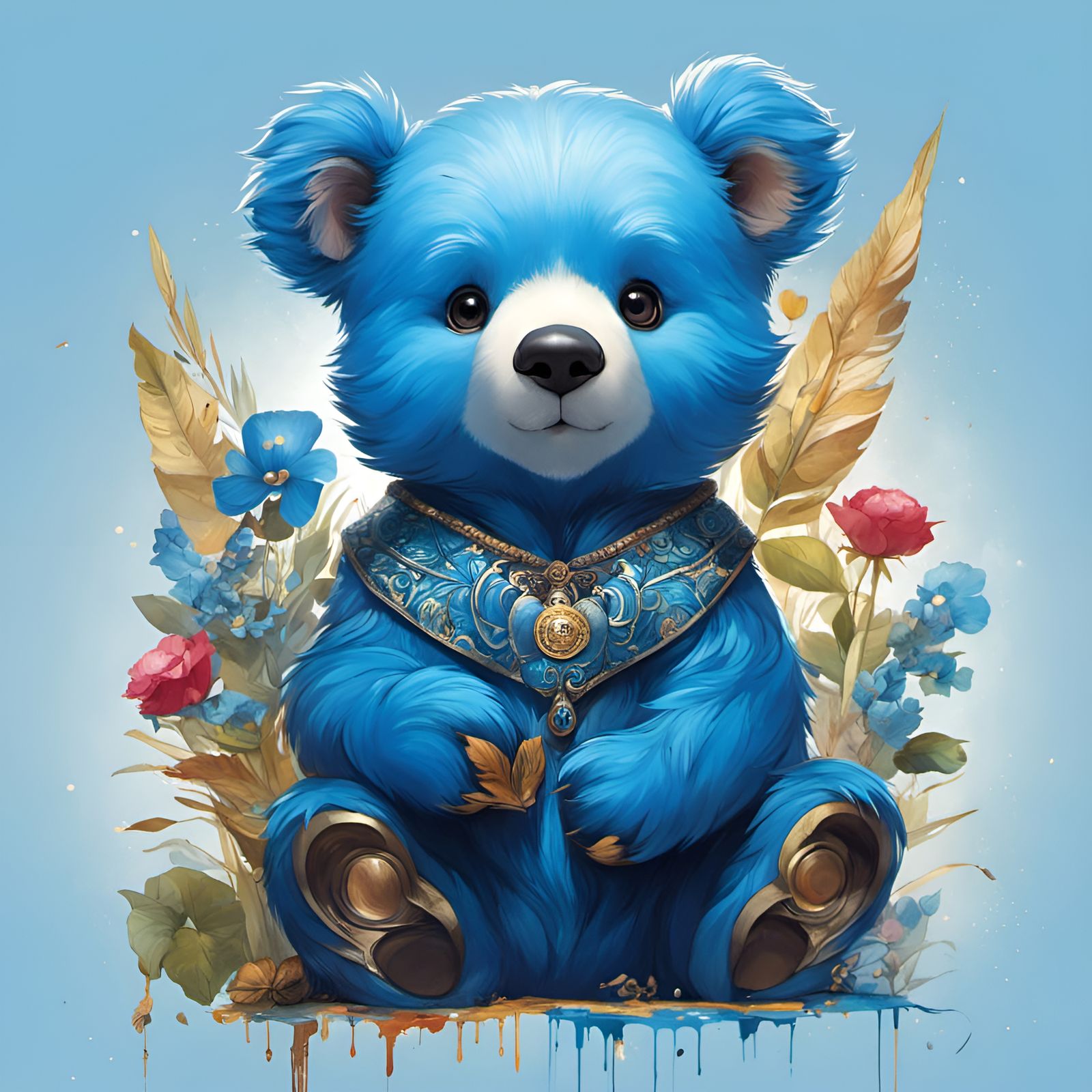 Adorable Blue Bear Portrait in Chibi Style