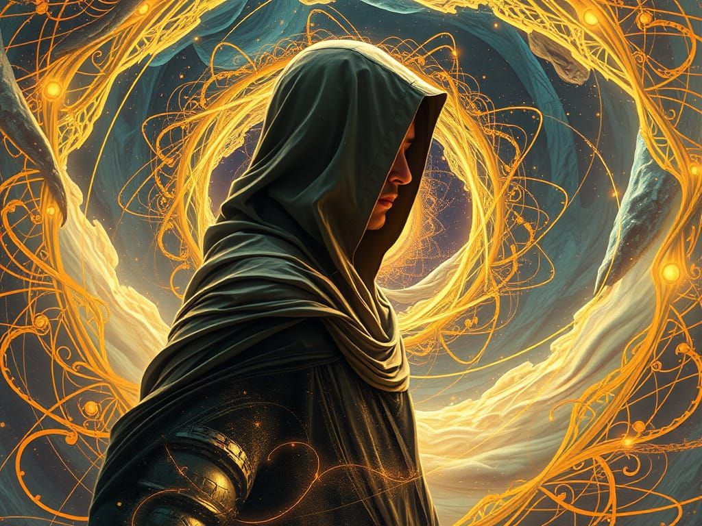 Futuristic Cosmic Dancer in Golden Filigree