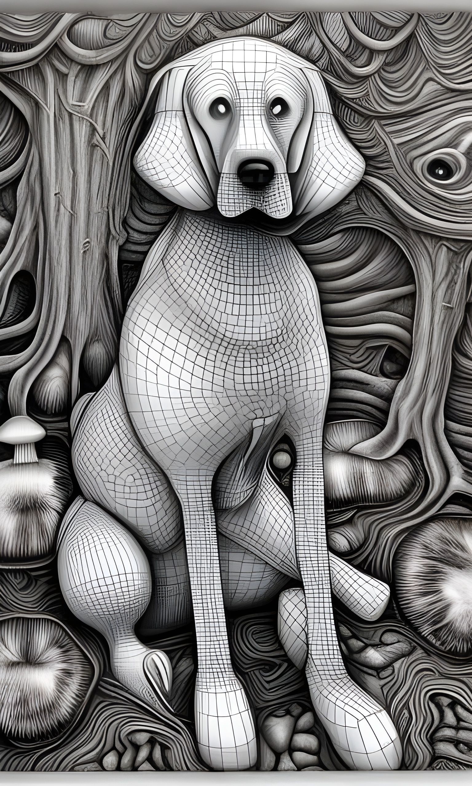 Hyperrealistic Surreal Dog Shaman on Mushroom