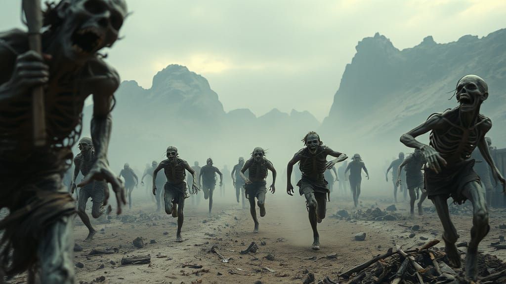 Apocalyptic Zombie Horde in Cinematic Film Still