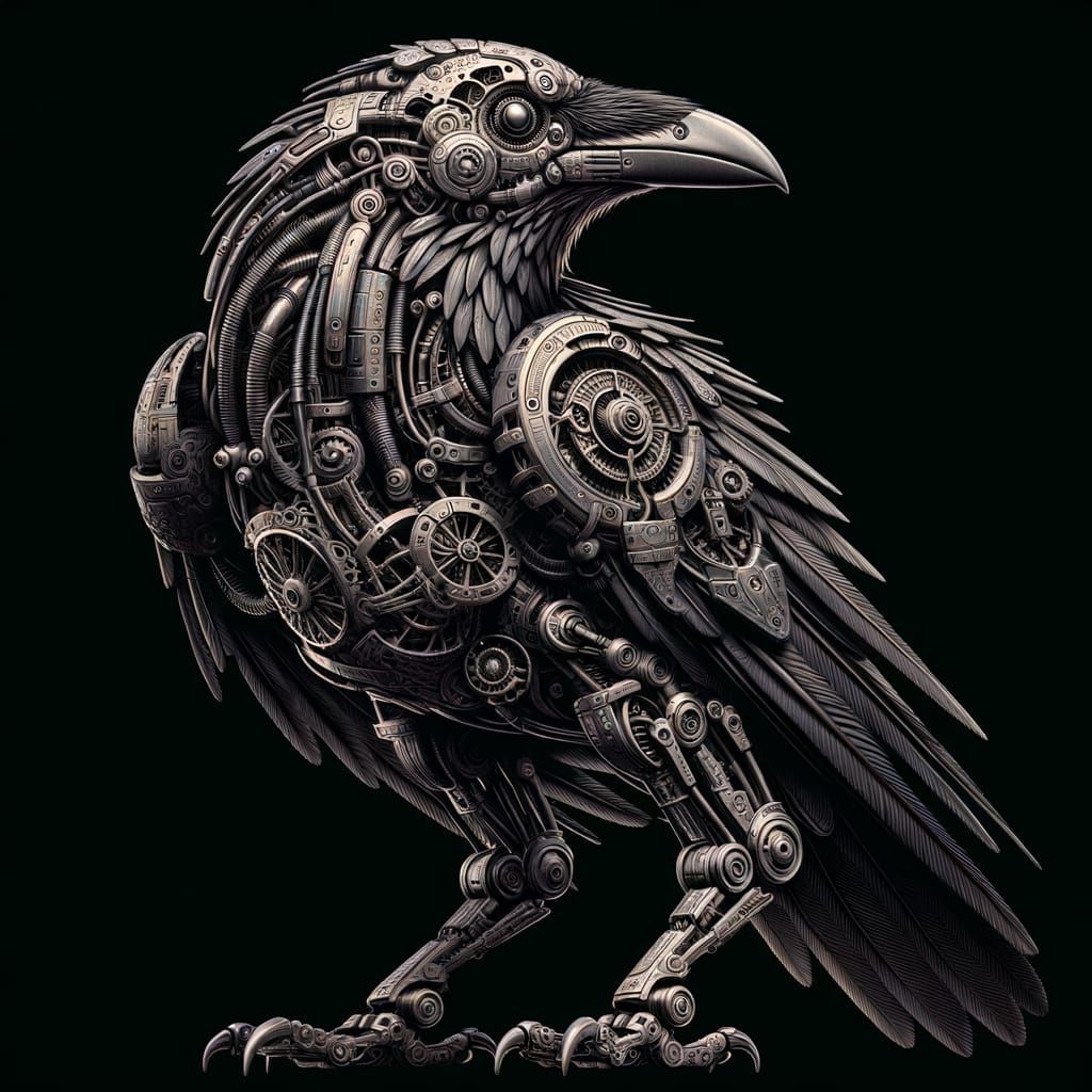 Biomechanical Raven in Surrealist Style