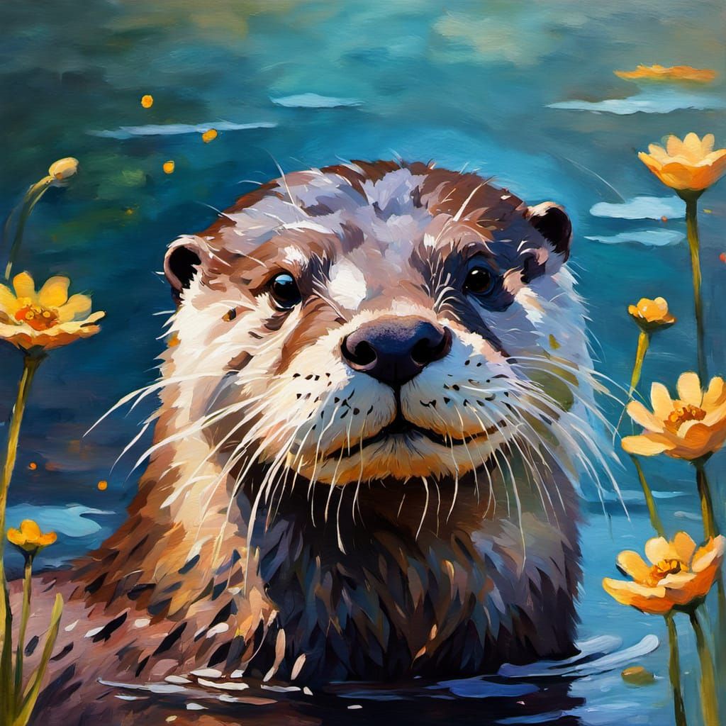 Masked Otter Portrait in Impressionist Style