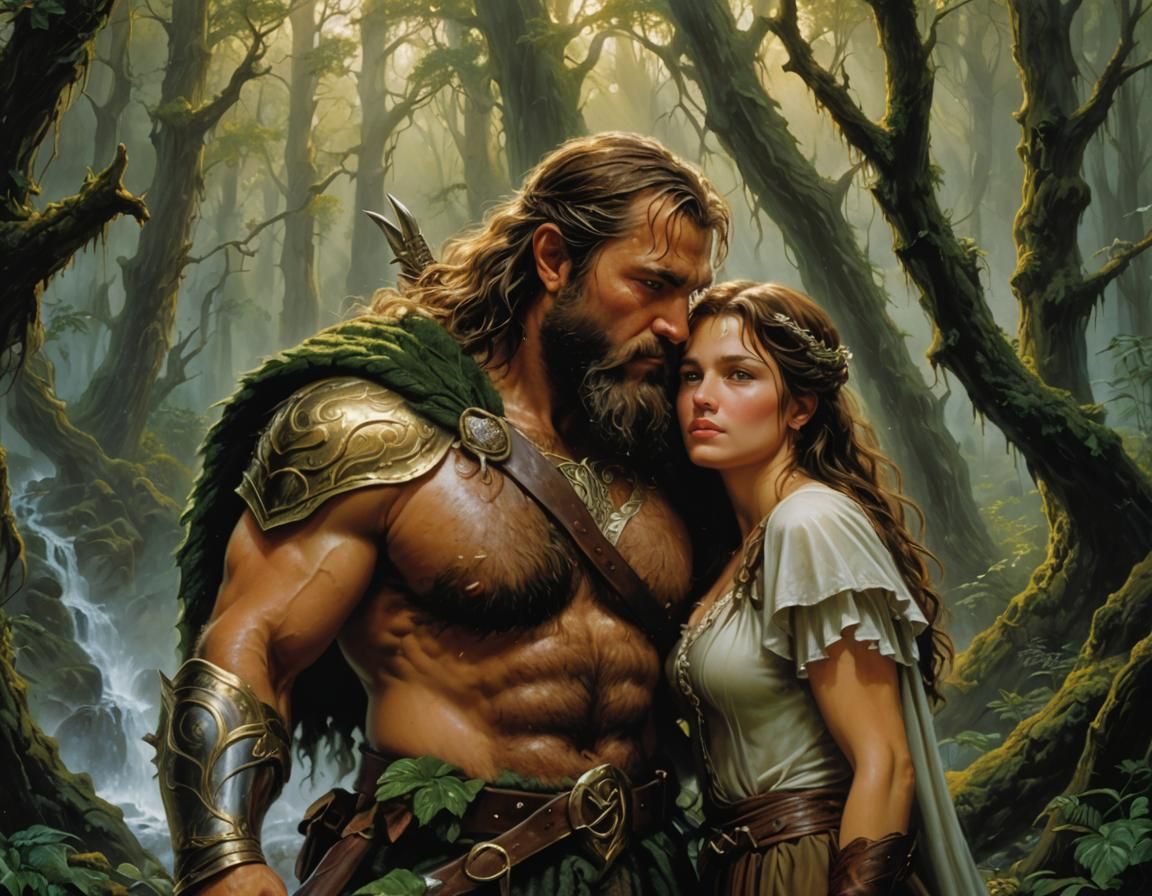 Embrace in the Rain: Lord of the Rings Fantasy Art