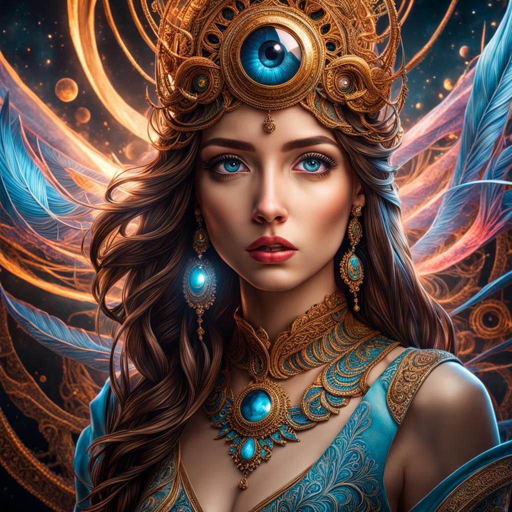 Surreal Girl with Luminous Eyes: Hyperrealistic Portrait