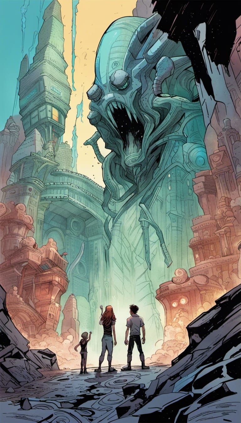 Icy Alien Ruins Argument: Digital Comic Art