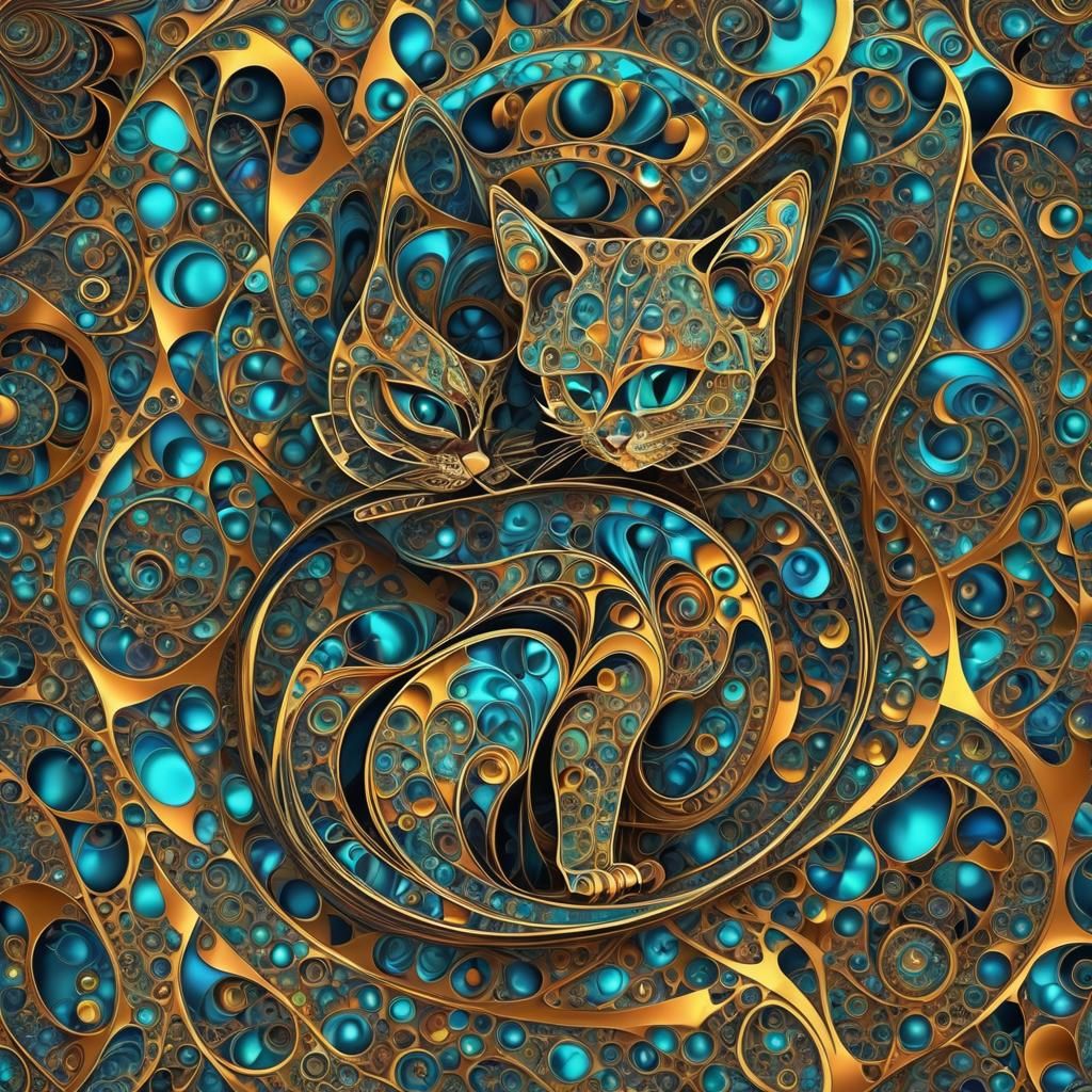 Holographic Cat Handbag in Fractal Digital Art
