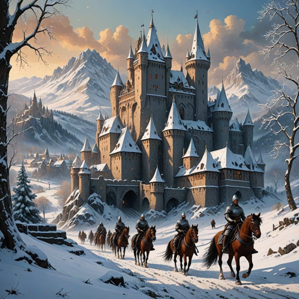 Medieval Castle Amidst a Snowy Winter Wonderland