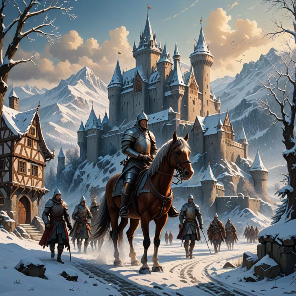 Medieval Fantasy Castle Amidst Snowy Winter Wonderland