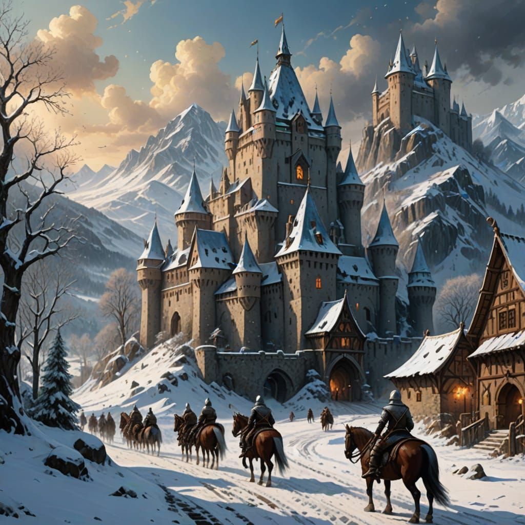 Medieval Winter Wonderlands in Oil Painting Style