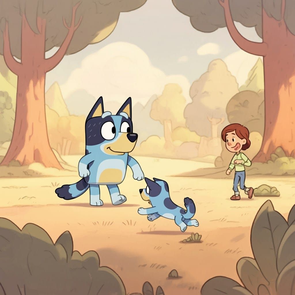 Bluey and Friends in Whimsical Pencil Drawing