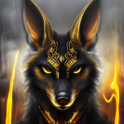 Anubis: Jackal-Headed Egyptian God in Liquid Art