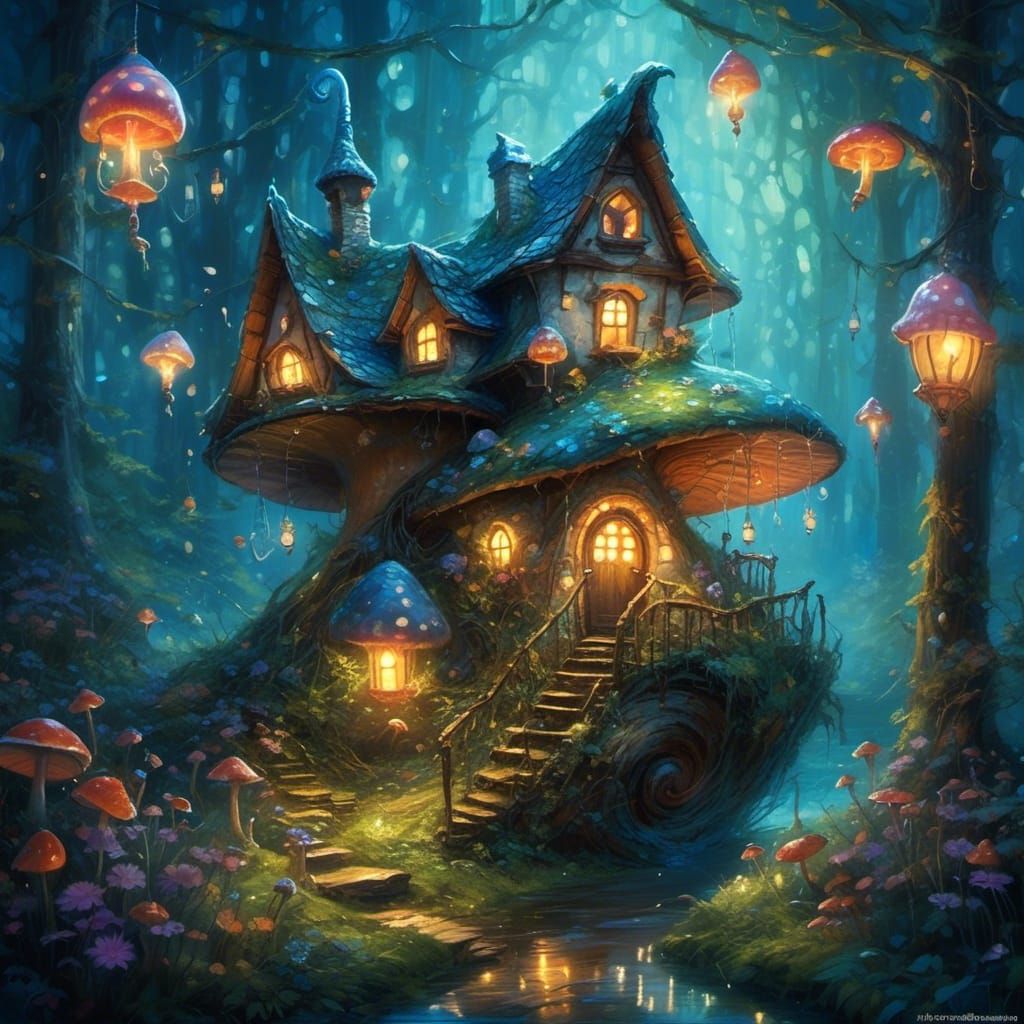 Enchanted Forest Snail with Fairy Tale Houses