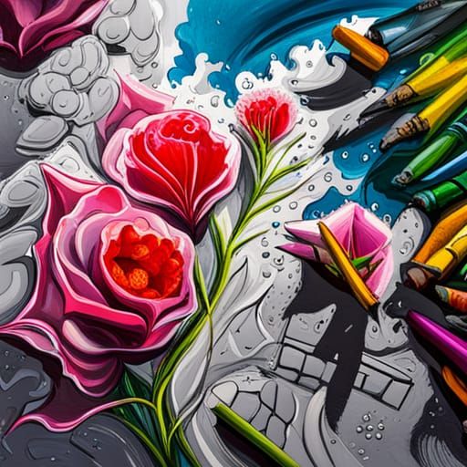 Colorful Graffiti Art of Flowers