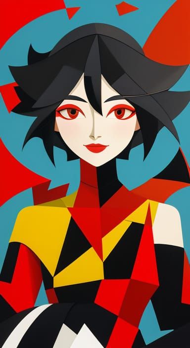 Abstract Cubist Baby with Red Leaf