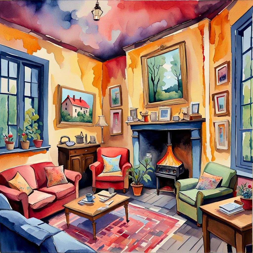 Cozy Home in Gouache Expressionist Style