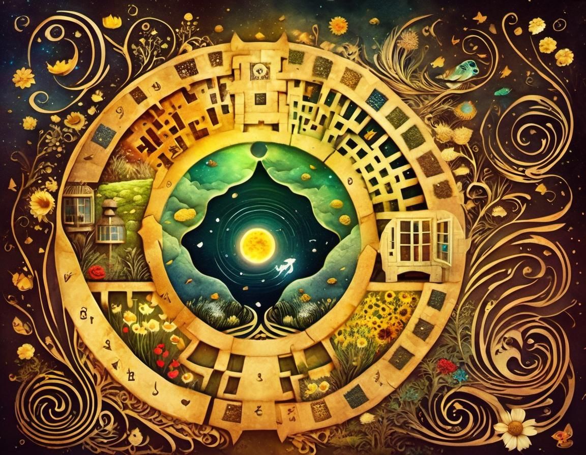 Surreal Yin Yang Hourglass Maze in Watercolor