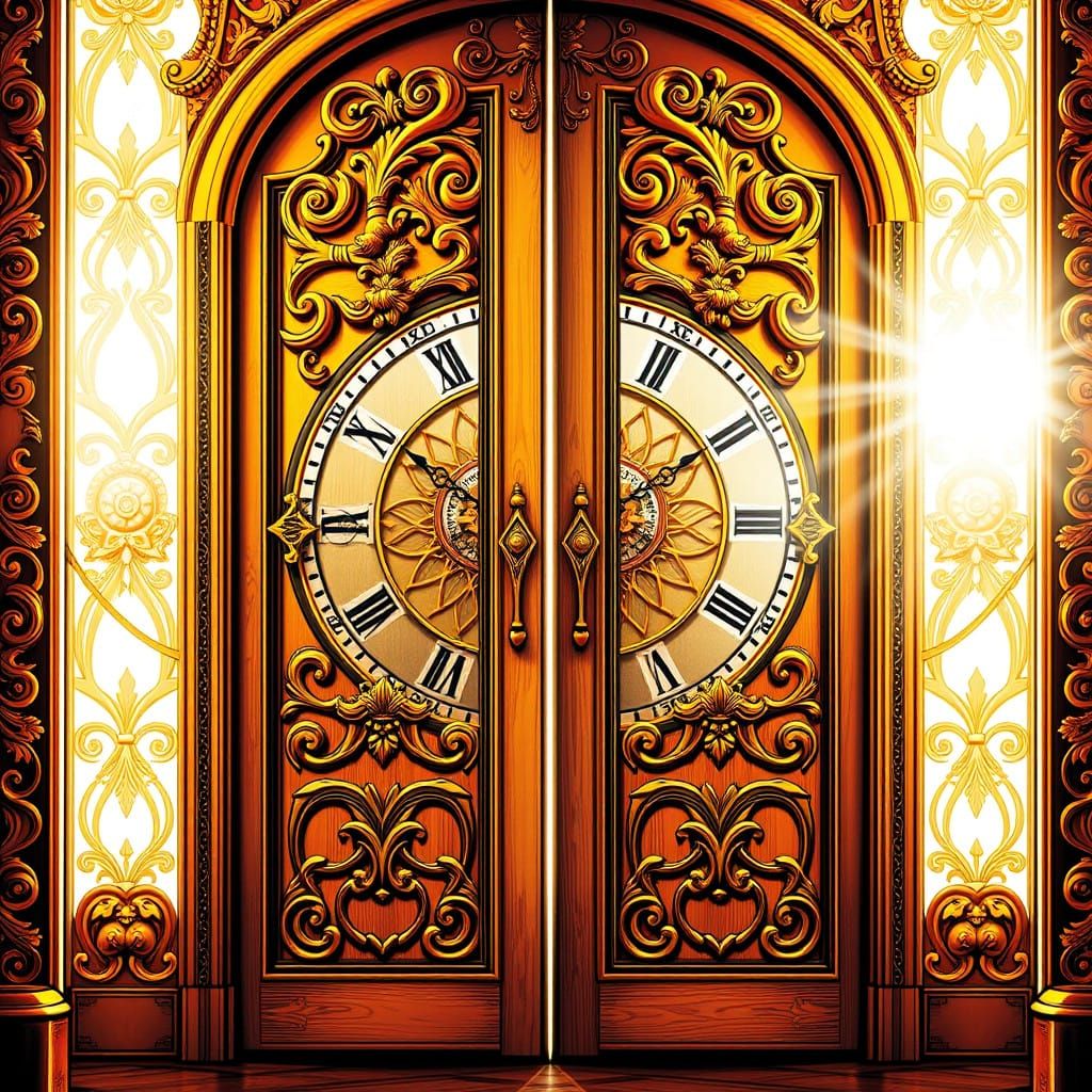 Golden Steampunk Double Doors of Anticipation